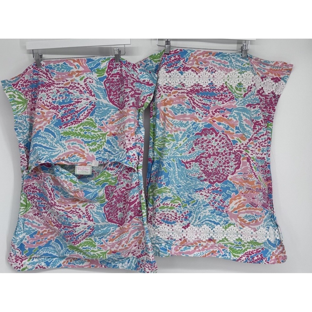 Lilly Pulitzer Garnet Hill Duvet Cover DBL Queen 2 Shams Coral Reef Tropical